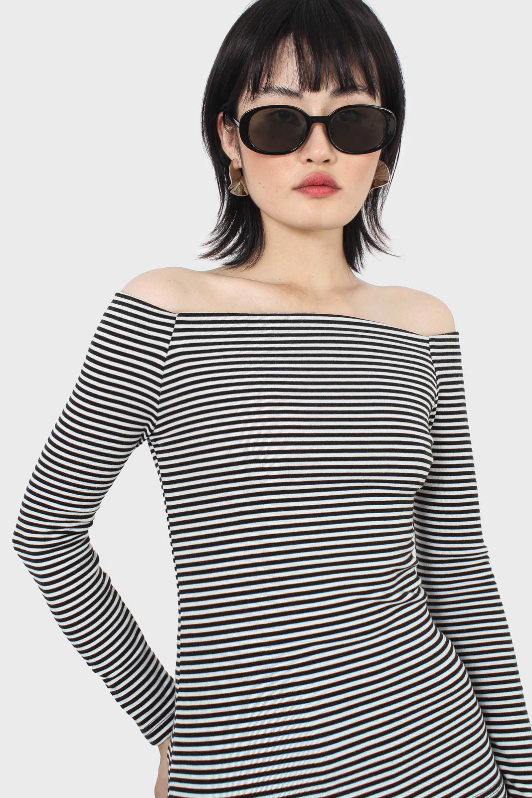 Black and white stripe off shoulder top
