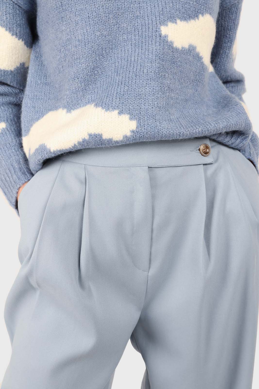 Mid blue wide leg tab waist smart trousers