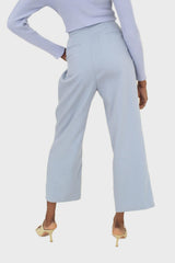 Mid blue wide leg tab waist smart trousers
