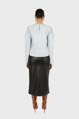 Blue ruched front long sleeve top
