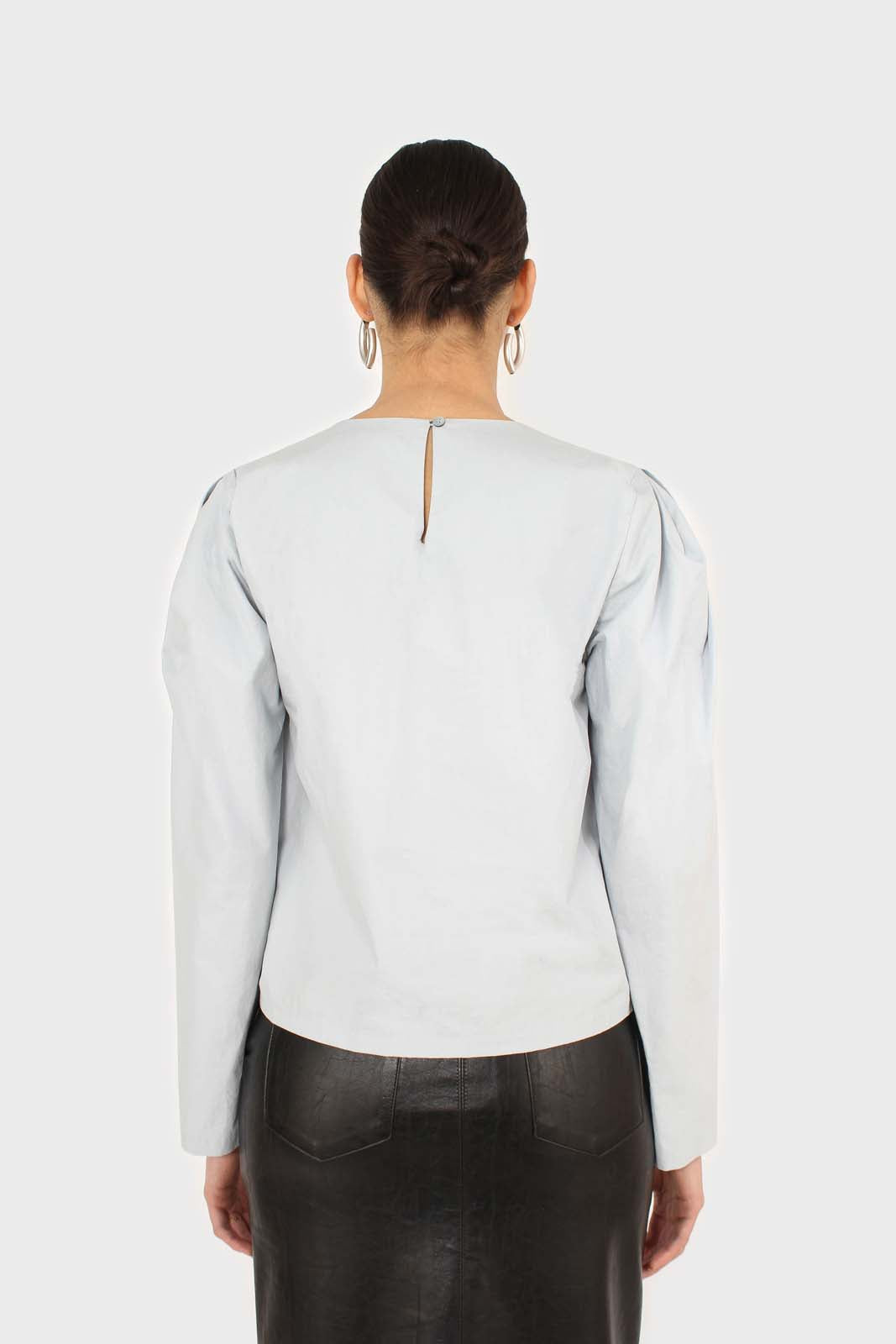 Blue ruched front long sleeve top