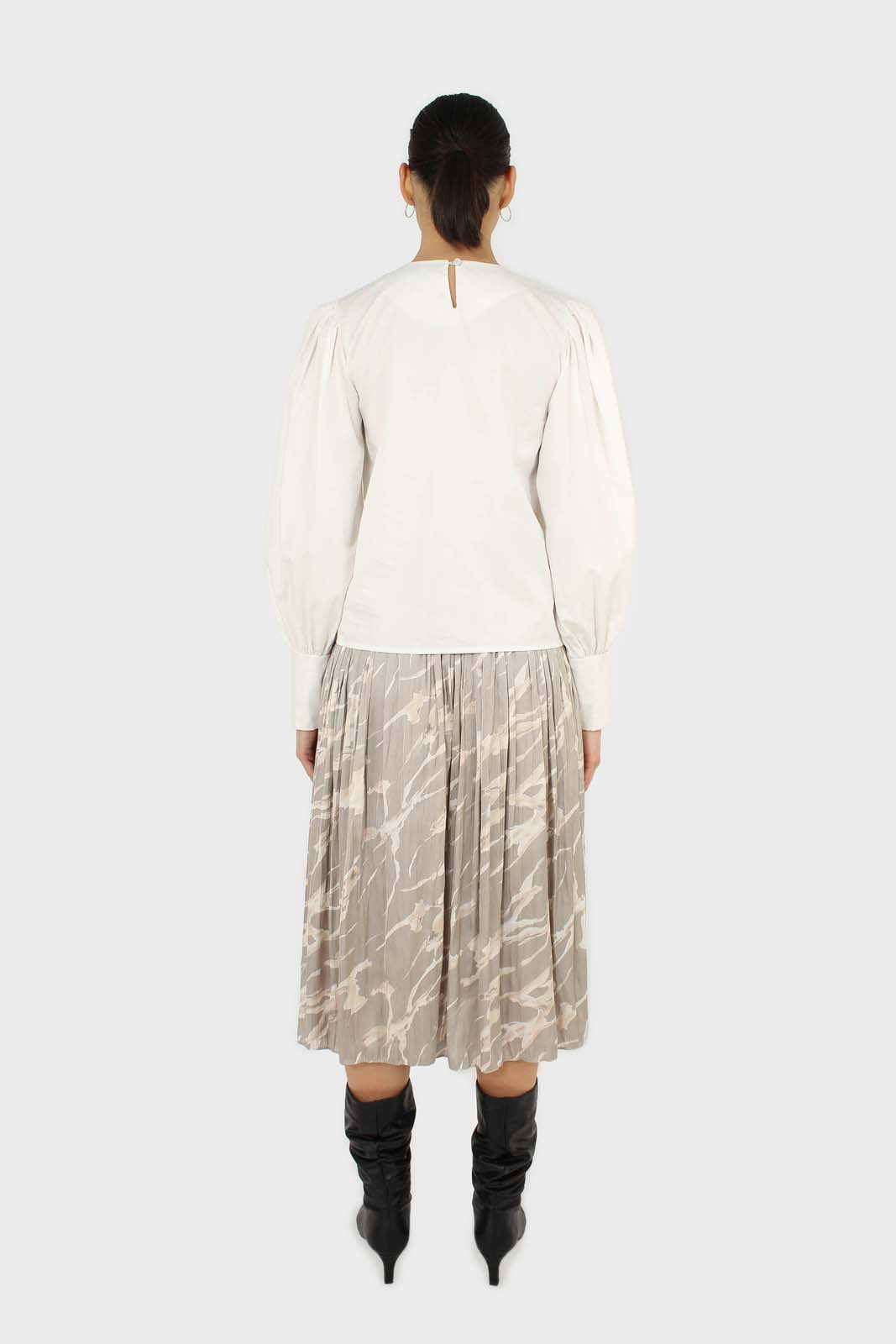 Ivory ruched chest panel long sleeved blouse
