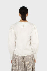 Ivory ruched chest panel long sleeved blouse