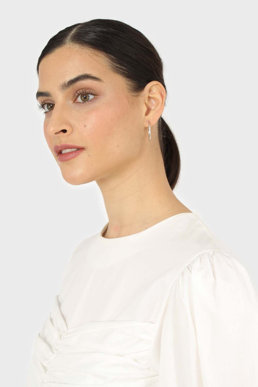 Ivory ruched chest panel long sleeved blouse