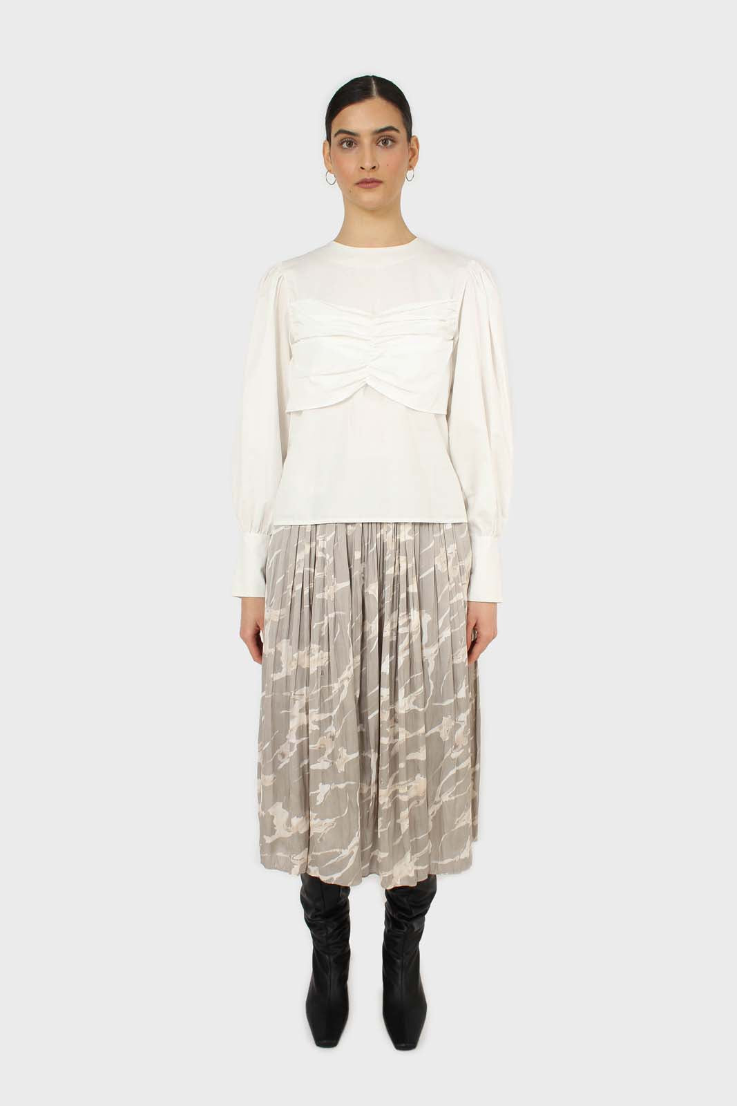Ivory ruched chest panel long sleeved blouse