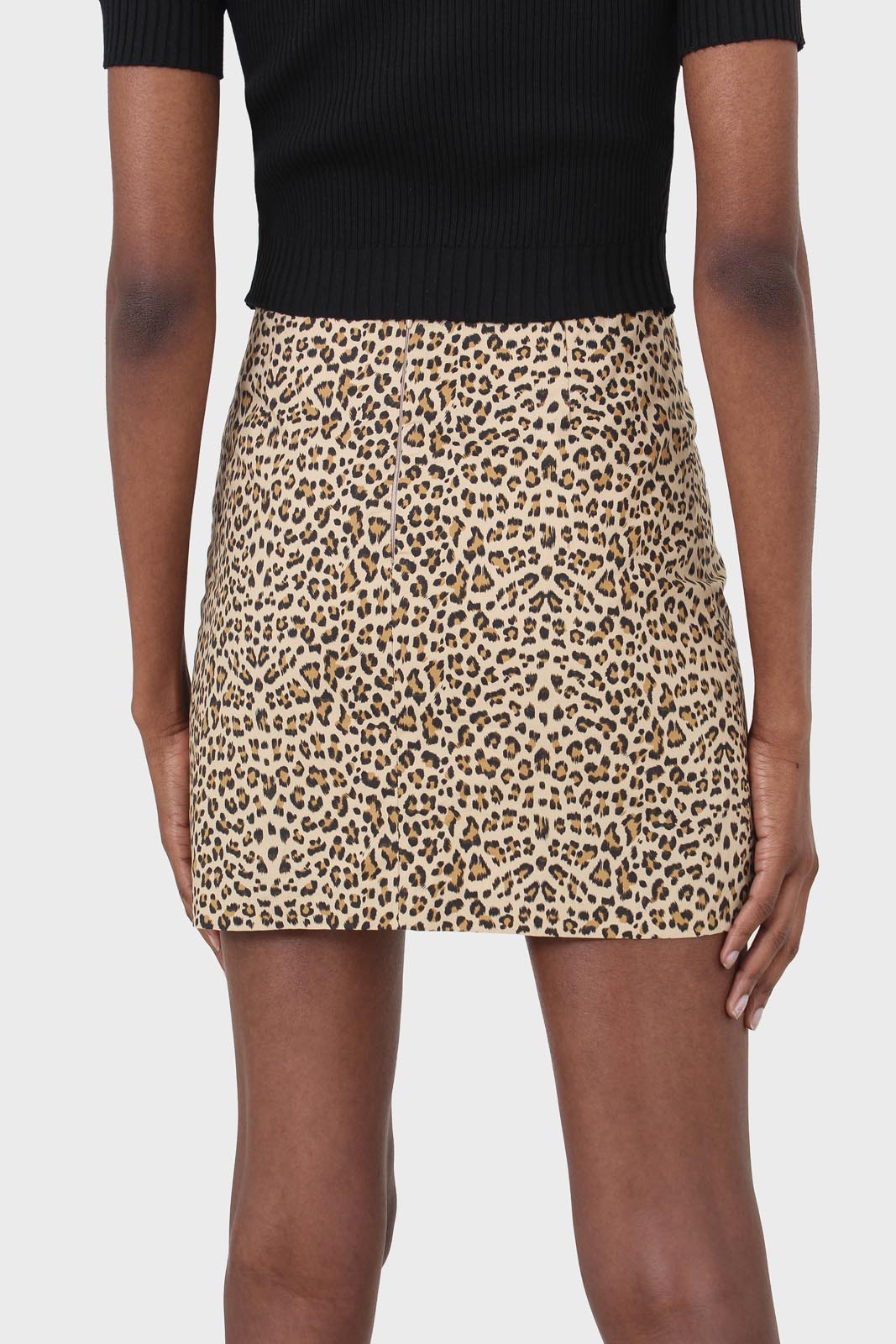 Beige leopard print mini skirt