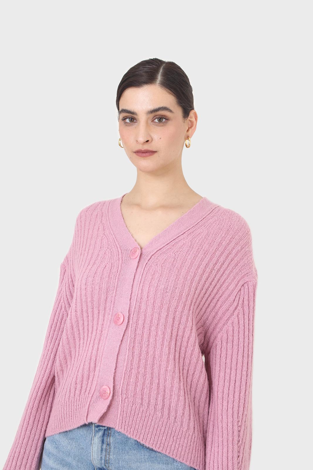 Pink ribbed alpaca blend cardigan