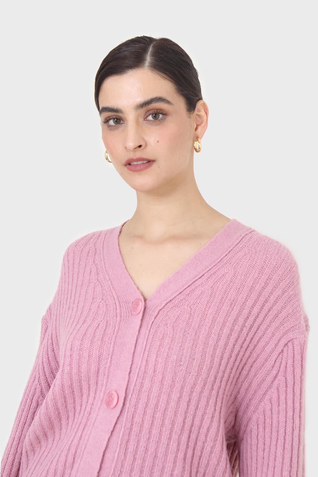 Pink ribbed alpaca blend cardigan