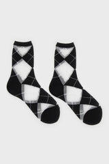 Black and white argyle cotton socks