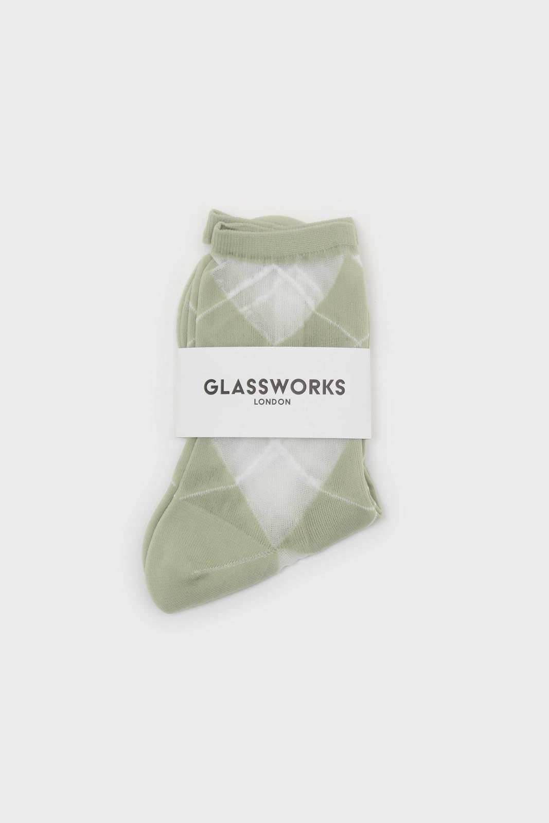 Green and white argyle cotton socks