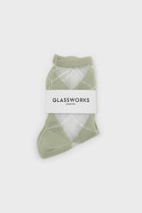 Green and white argyle cotton socks