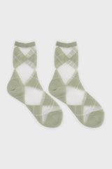 Green and white argyle cotton socks