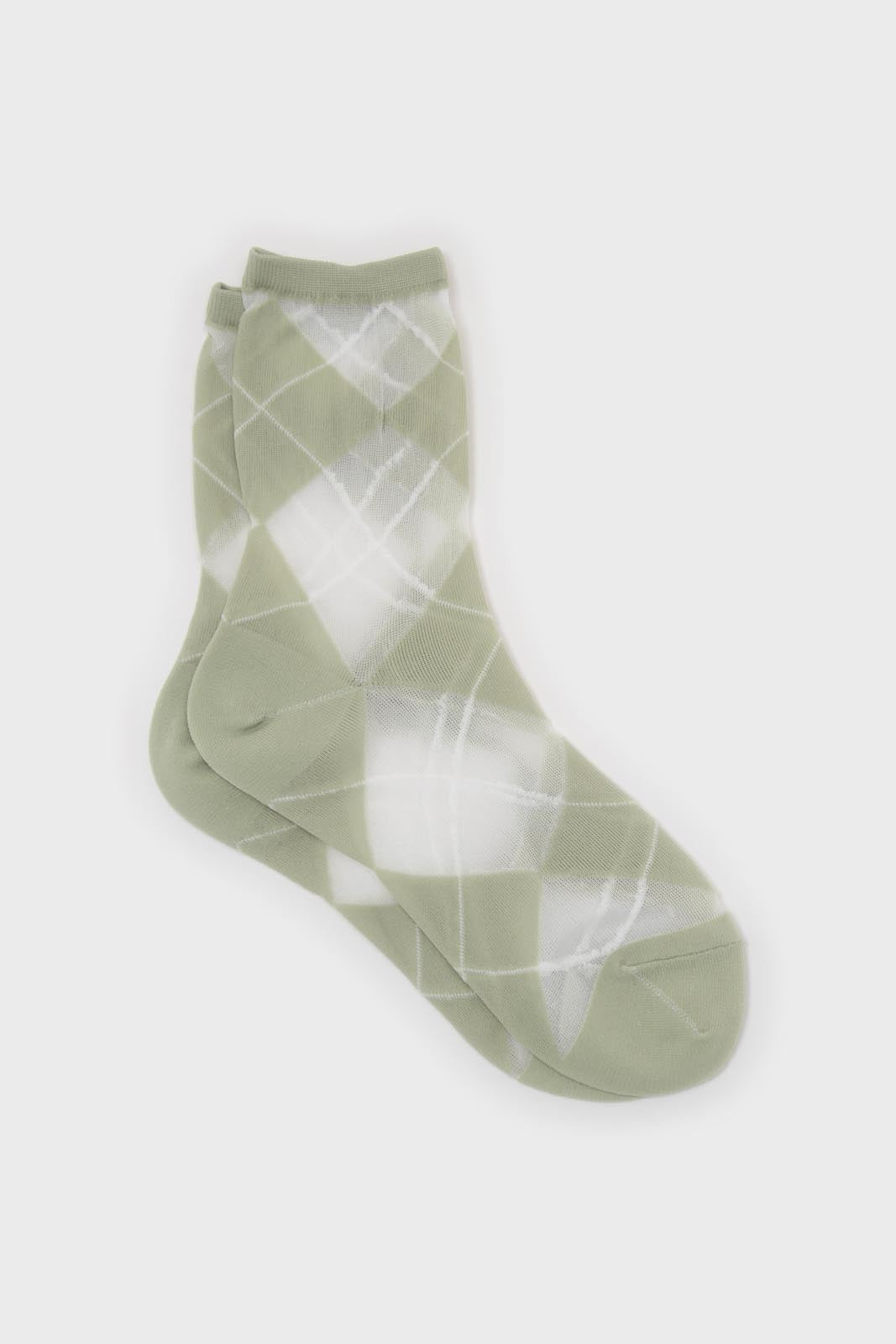 Green and white argyle cotton socks