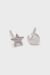 Silver moon and star stud earrings