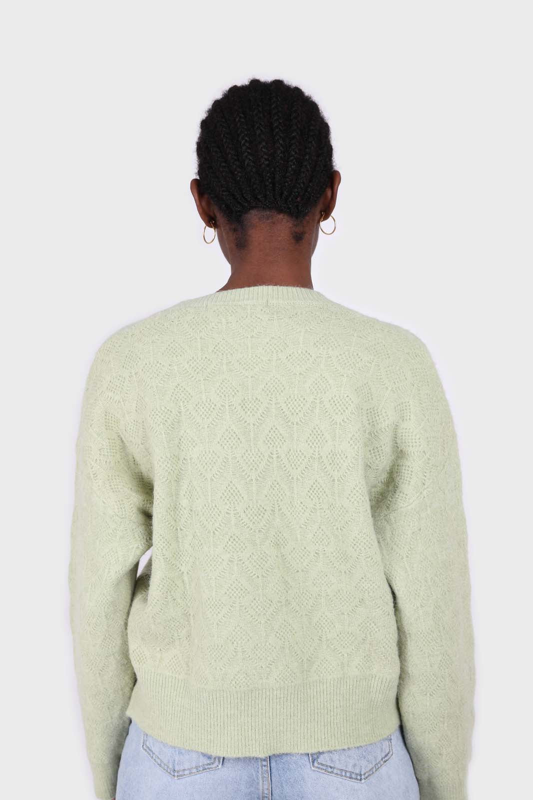 Mint green patterned brush crew neck jumper