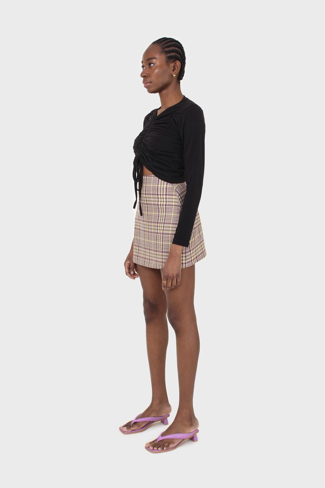 Purple and yellow checked mini skirt