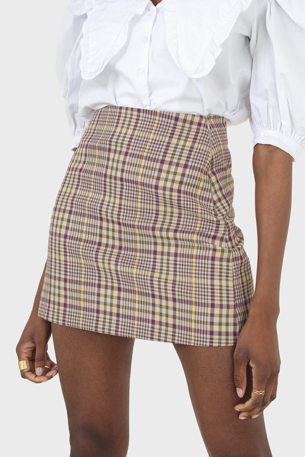 Purple and yellow checked mini skirt