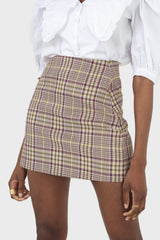 Purple and yellow checked mini skirt