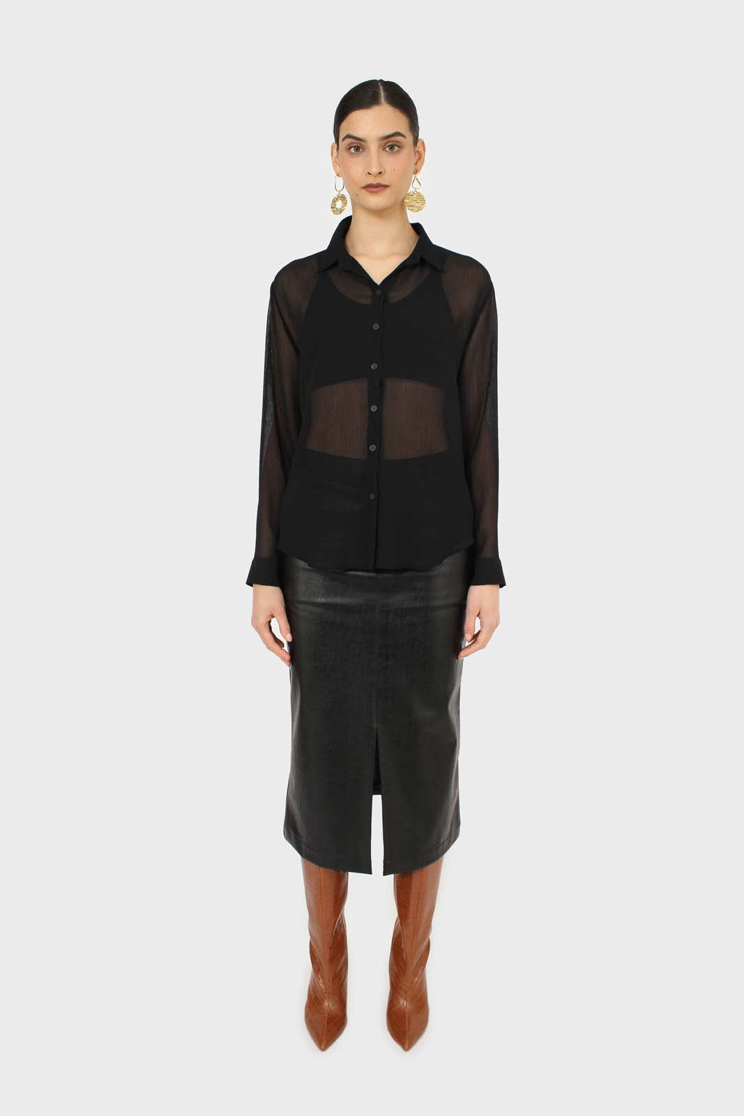 Black sheer silky shirt blouse
