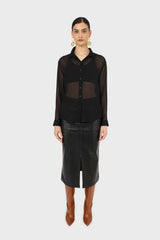 Black sheer silky shirt blouse