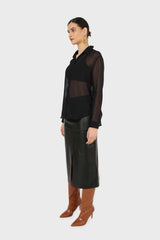 Black sheer silky shirt blouse