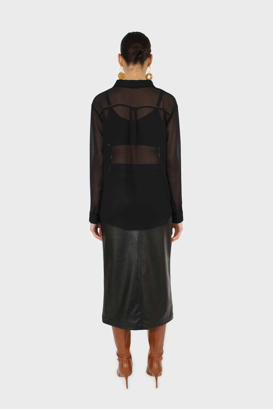Black sheer silky shirt blouse