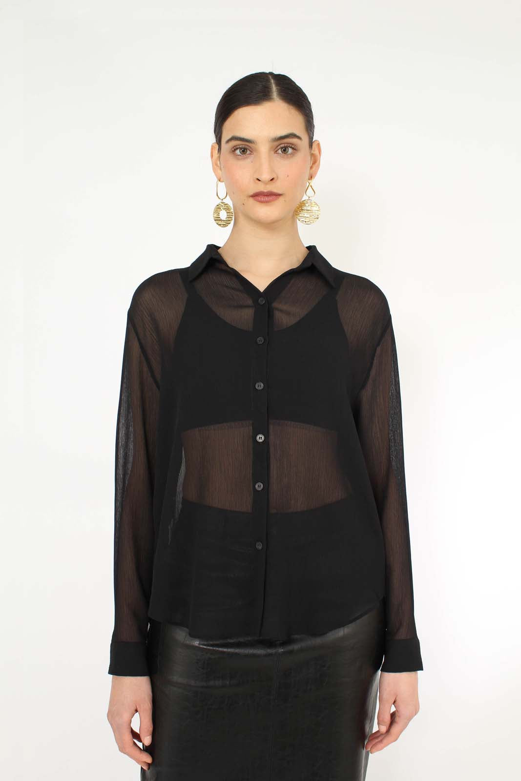 Black sheer silky shirt blouse