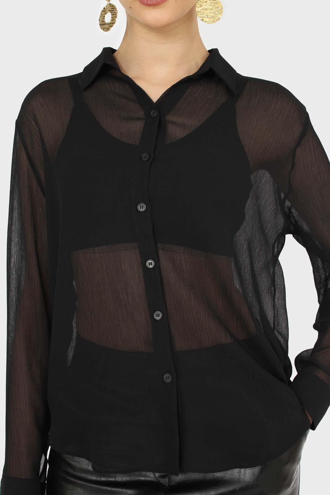 Black sheer silky shirt blouse