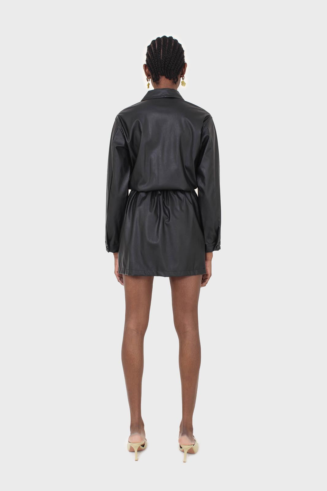 Black vegan leather skirt boiler suit