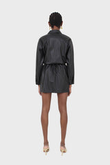 Black vegan leather skirt boiler suit