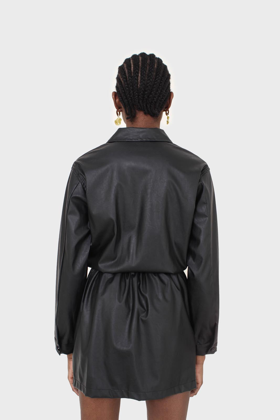 Black vegan leather skirt boiler suit