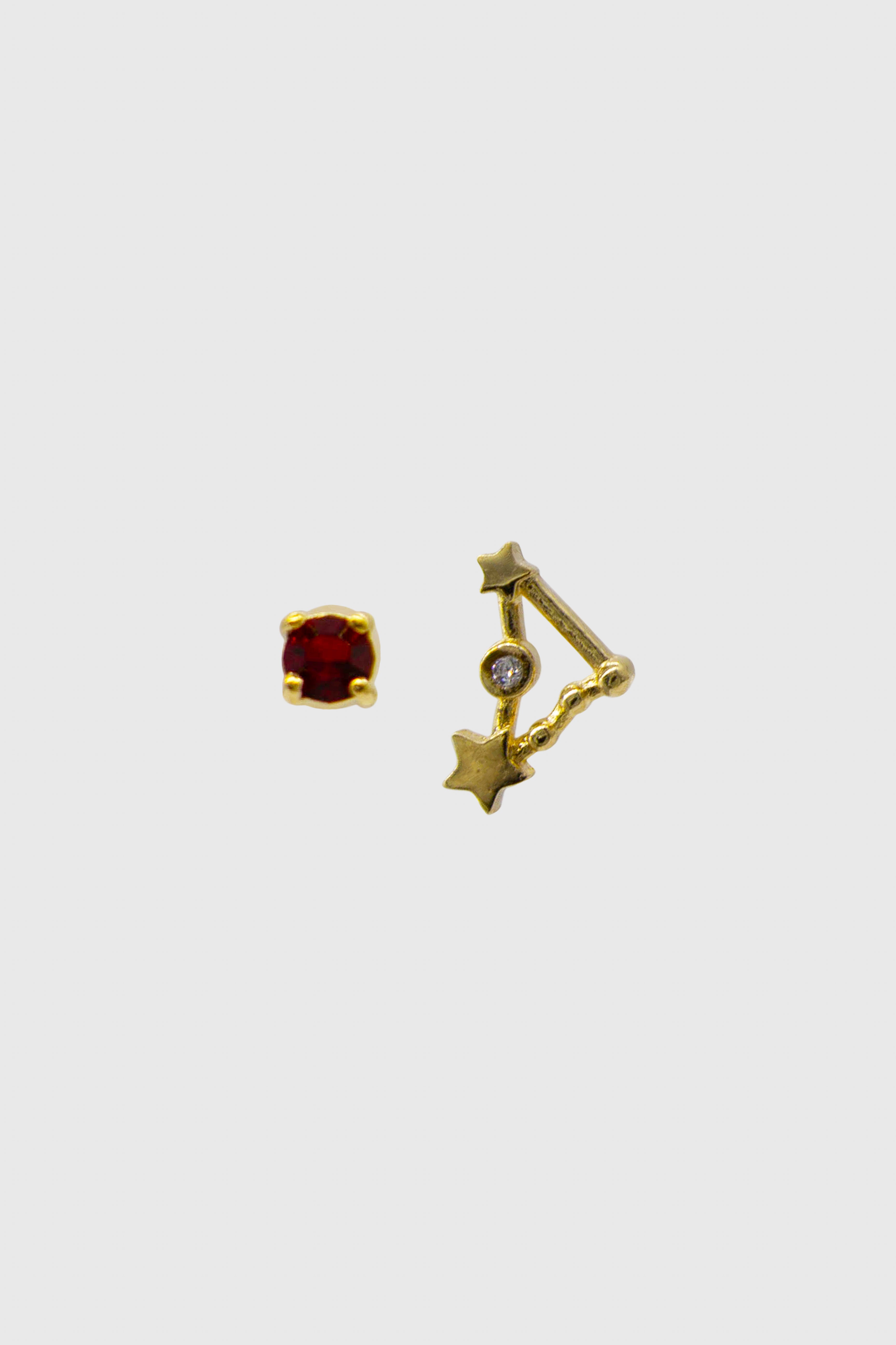 Gold birthstone zodiac earrings / Jan - Garnet wine red