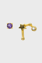Gold birthstone zodiac earrings / Feb - Amethyst purple