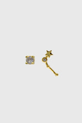 Gold birthstone zodiac earrings / Apr - Diamond