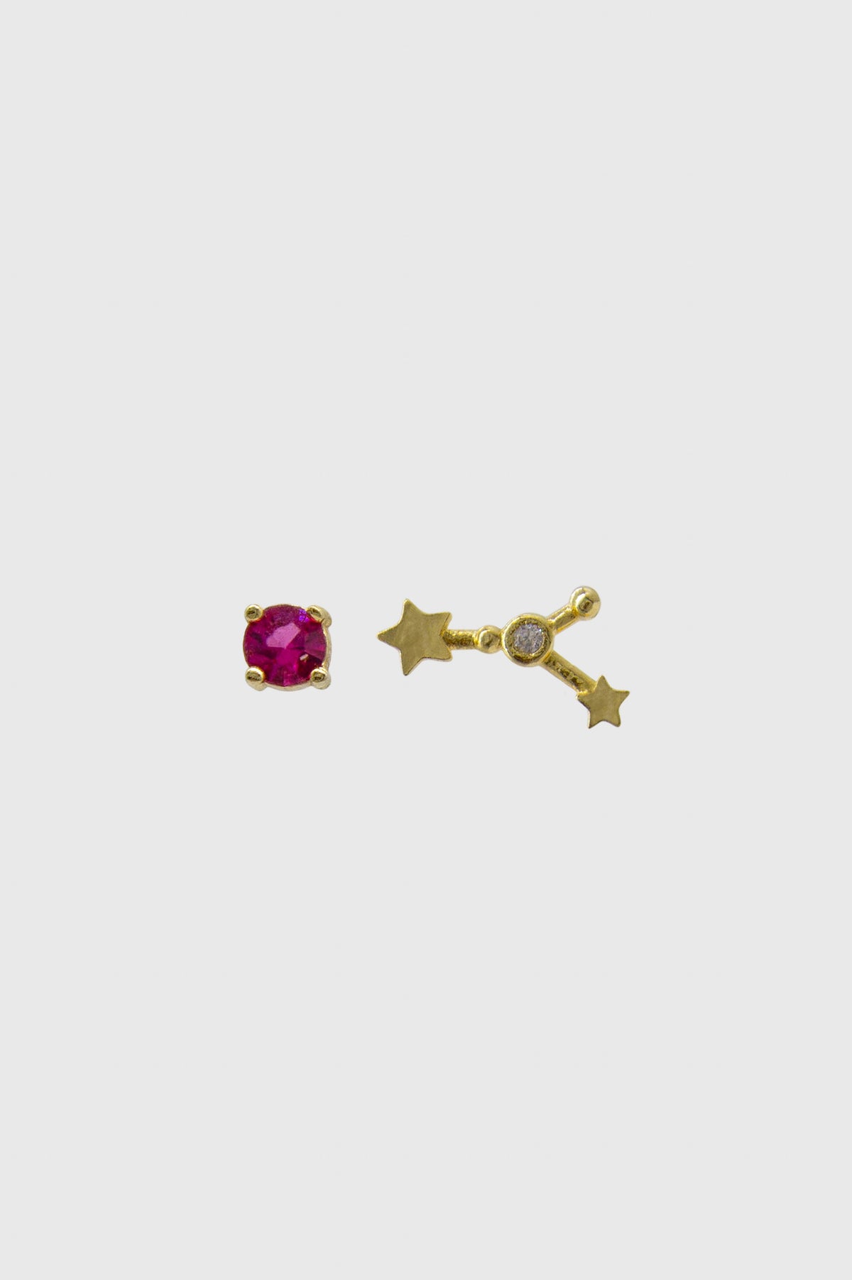 Gold birthstone zodiac earrings / Jul - Ruby red