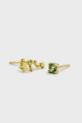 Gold birthstone zodiac earrings / Aug - Peridot light green