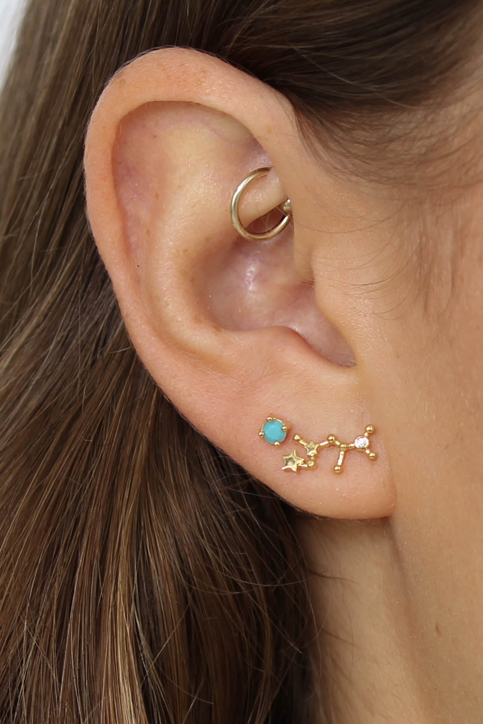 Gold birthstone zodiac earrings / Dec - Turquoise