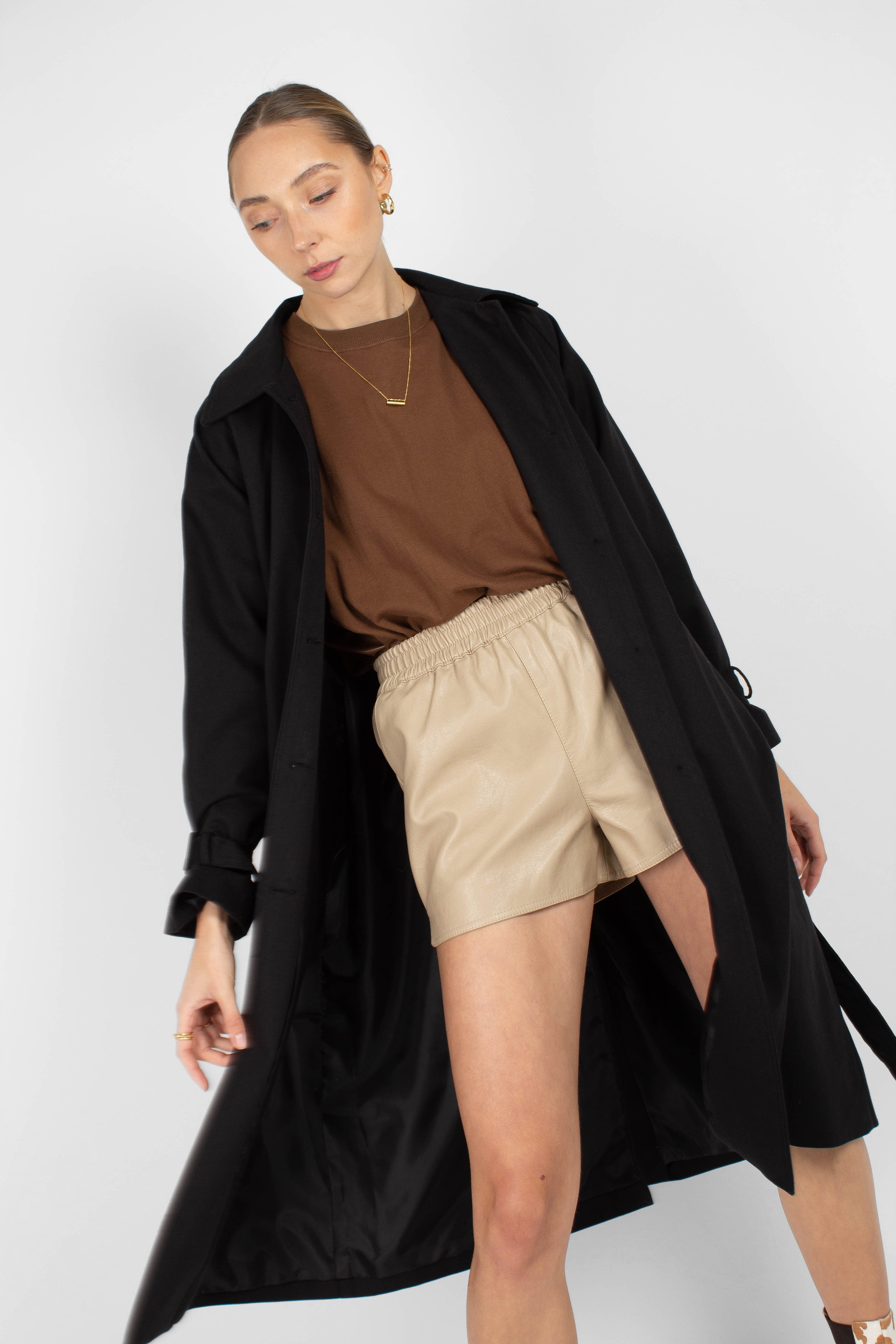 Black single breasted back detail trench coat