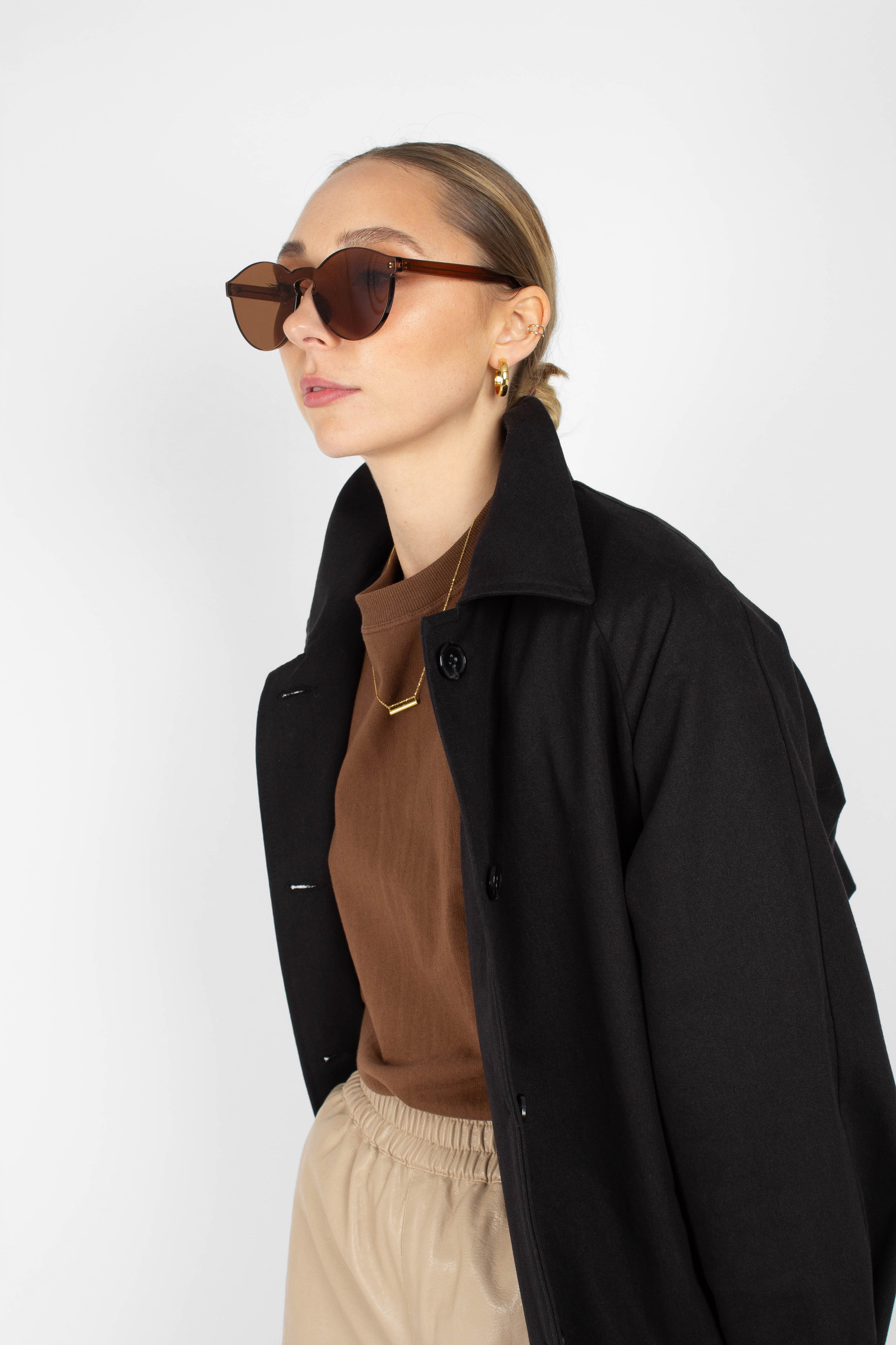 Black single breasted back detail trench coat