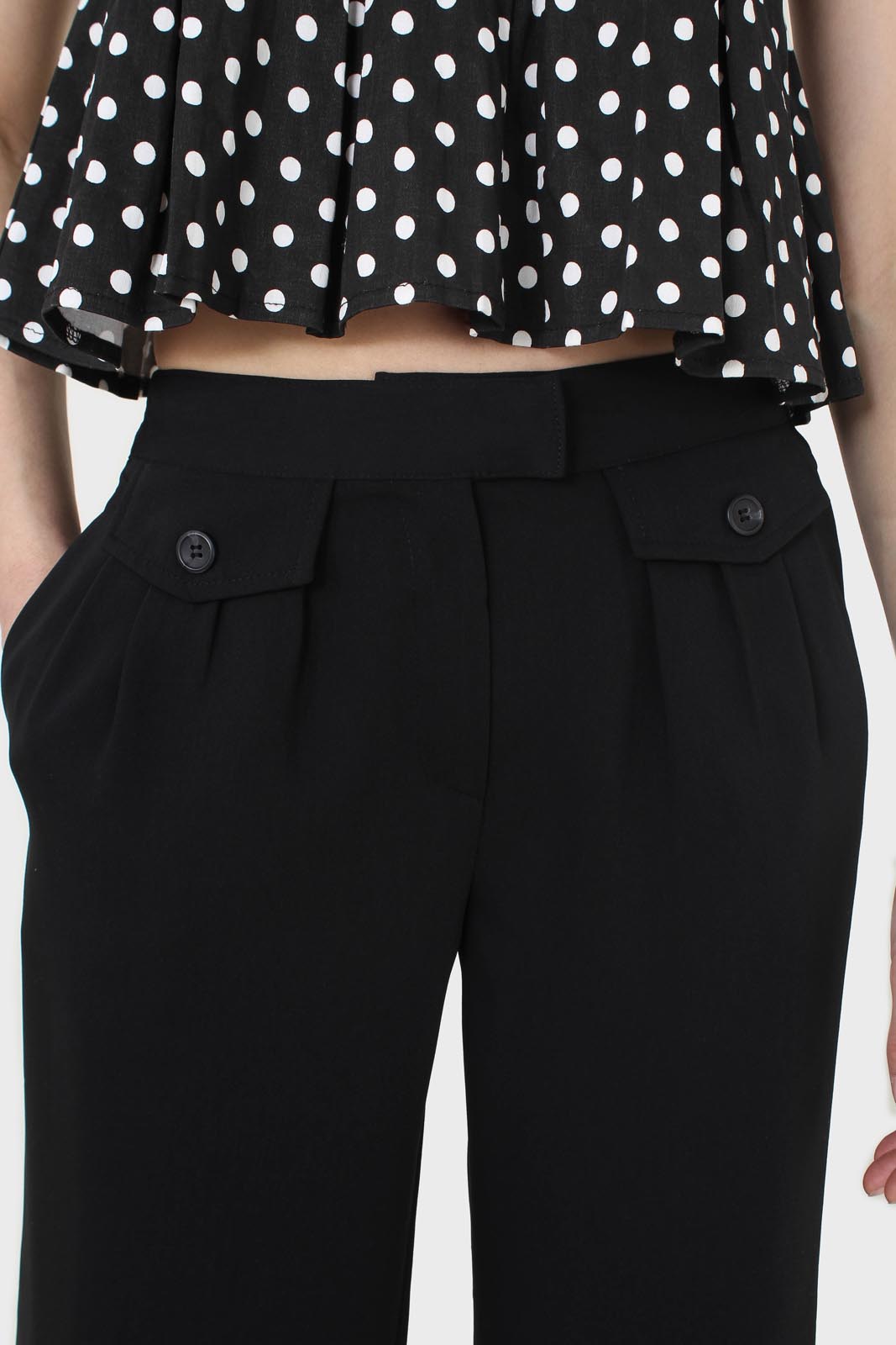 Black flap pocket wide leg smart trousers