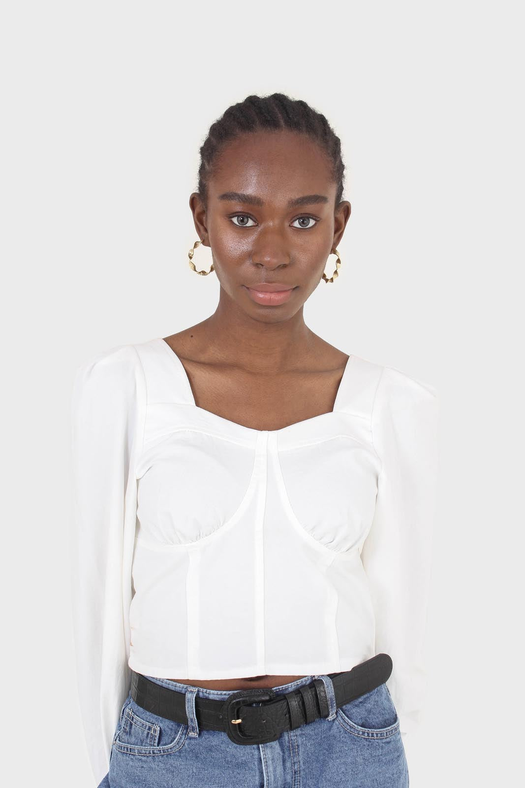 White corset long sleeved cropped top