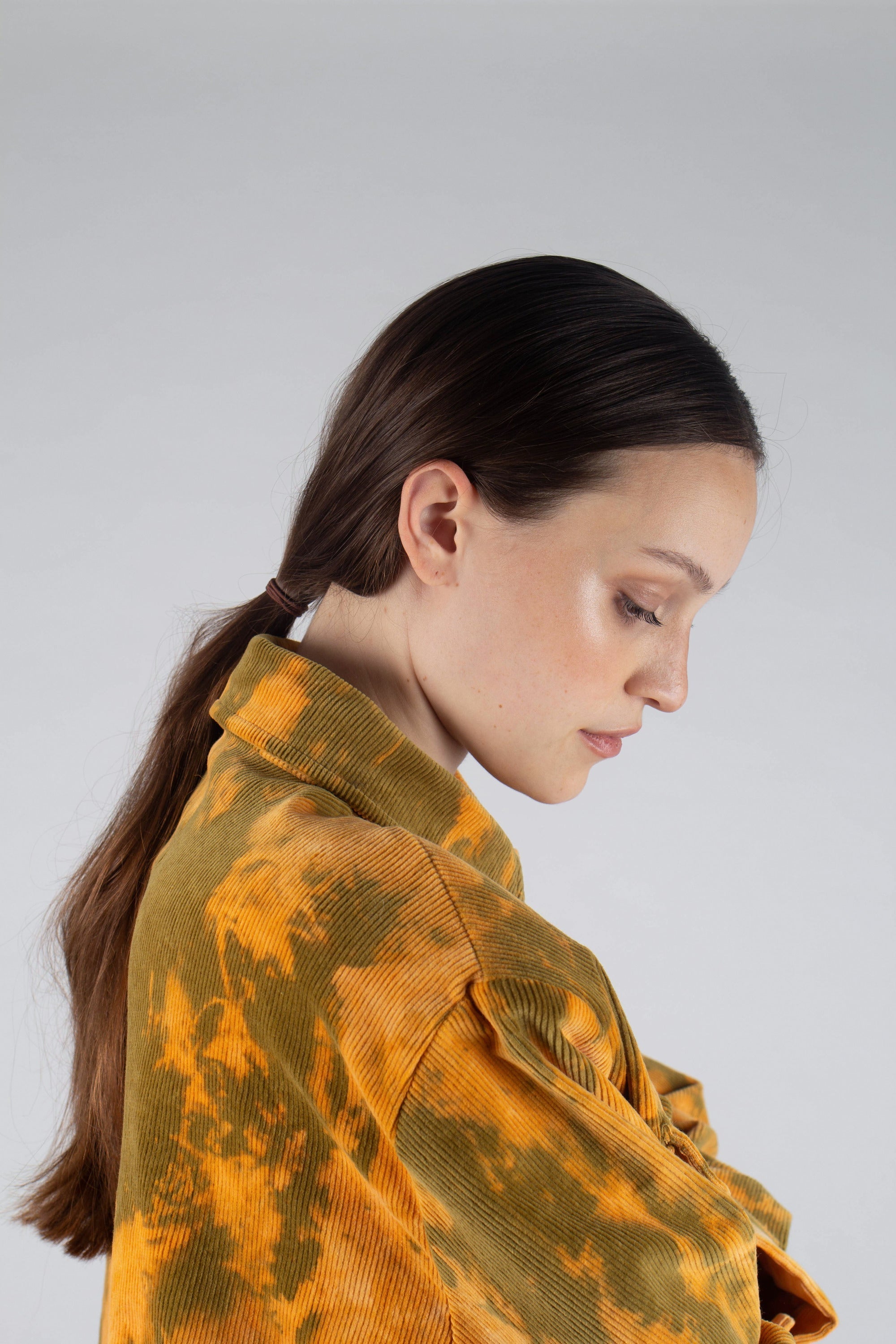 Orange and khaki tie dye tie waist shirt jacket