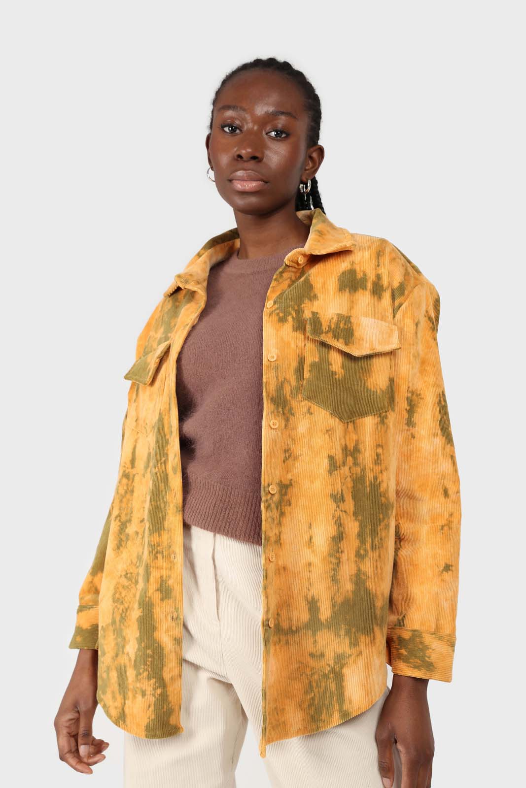 Orange and khaki tie dye tie waist shirt jacket