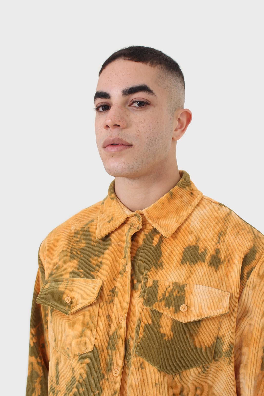 Orange and khaki tie dye tie waist shirt jacket