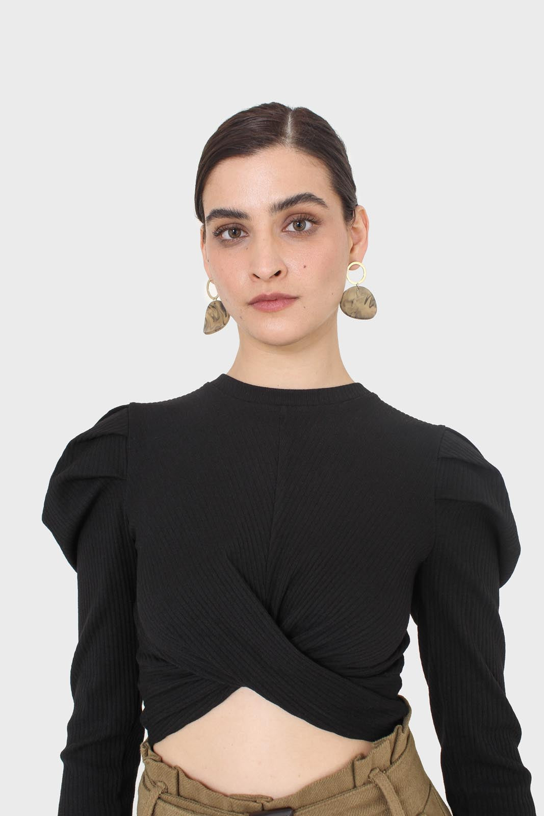 Black twist front long sleeved top