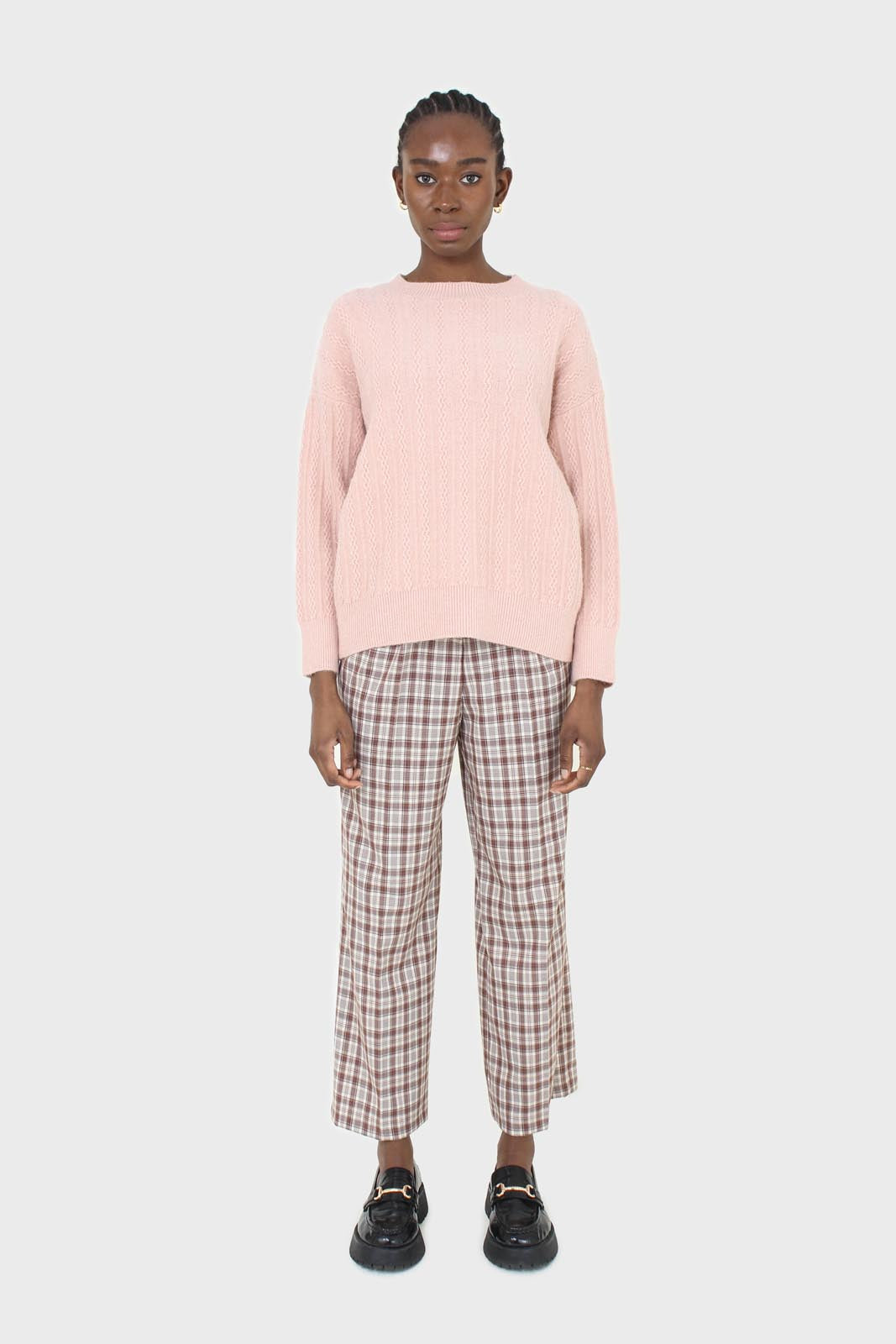 Pink patterned brush crew neck jumper