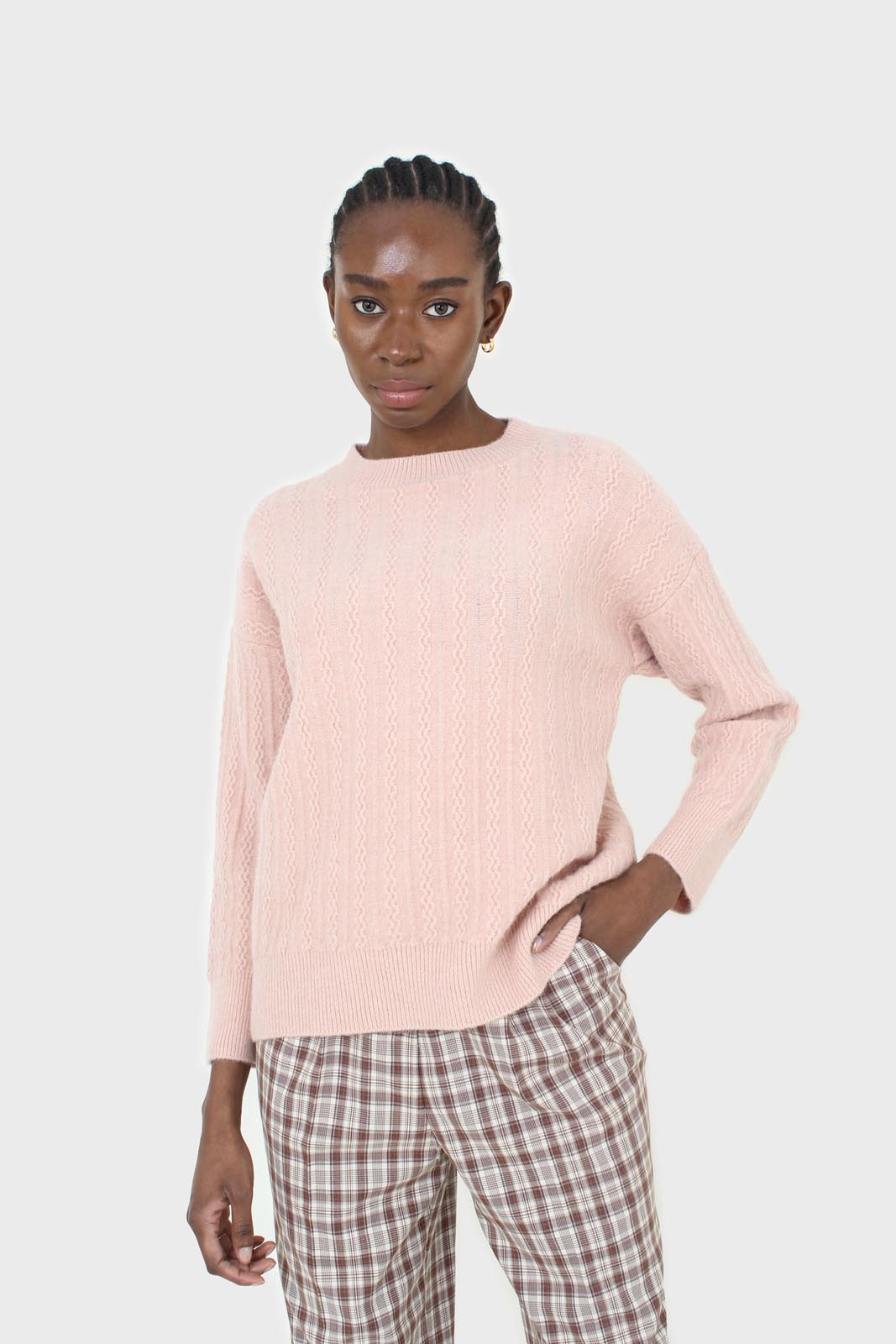 Pink patterned brush crew neck jumper