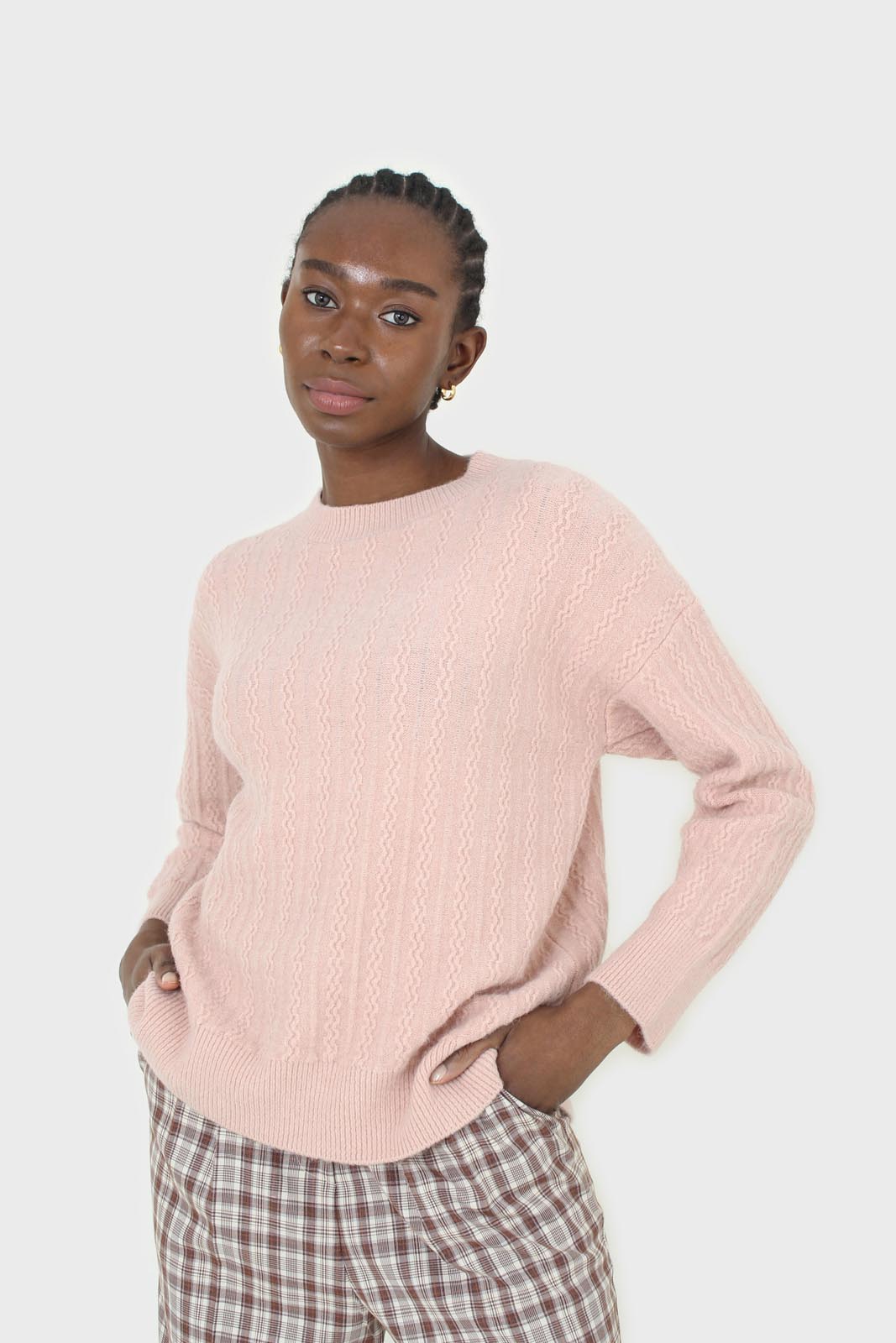Pink patterned brush crew neck jumper