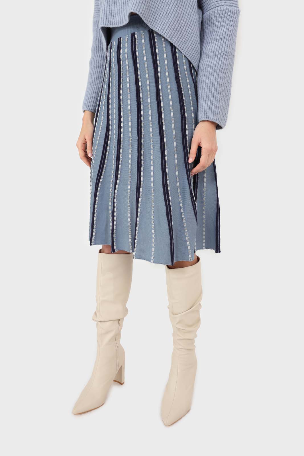 Blue and black blanket stitch midi skirt