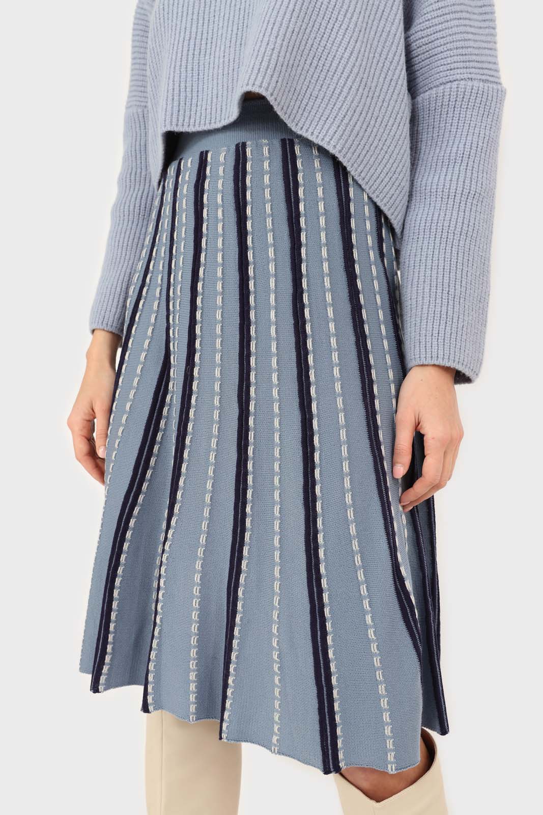 Blue and black blanket stitch midi skirt